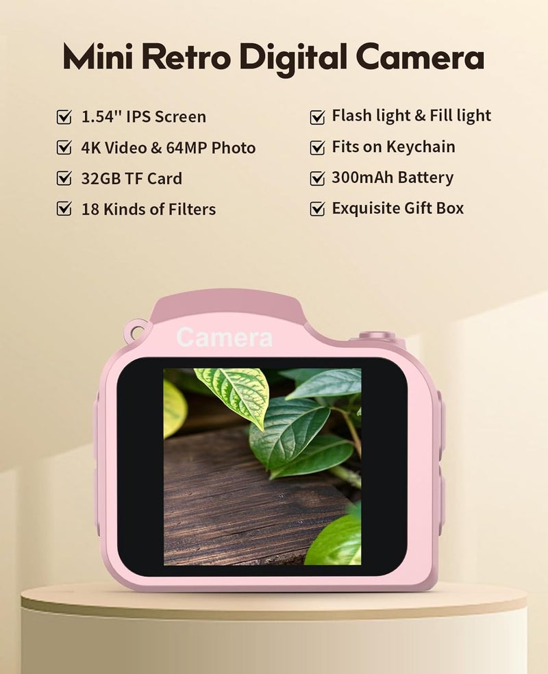FLATIC Mini Keychain Camera –4K Digital Tiny Camera with 32GB Card & Elegant Gift Box, Fun Pocket-Sized Gadget for Kids & Adults, Collectible Gift for Travel, Birthdays & Stocking Stuffers (Pink) - Image 2